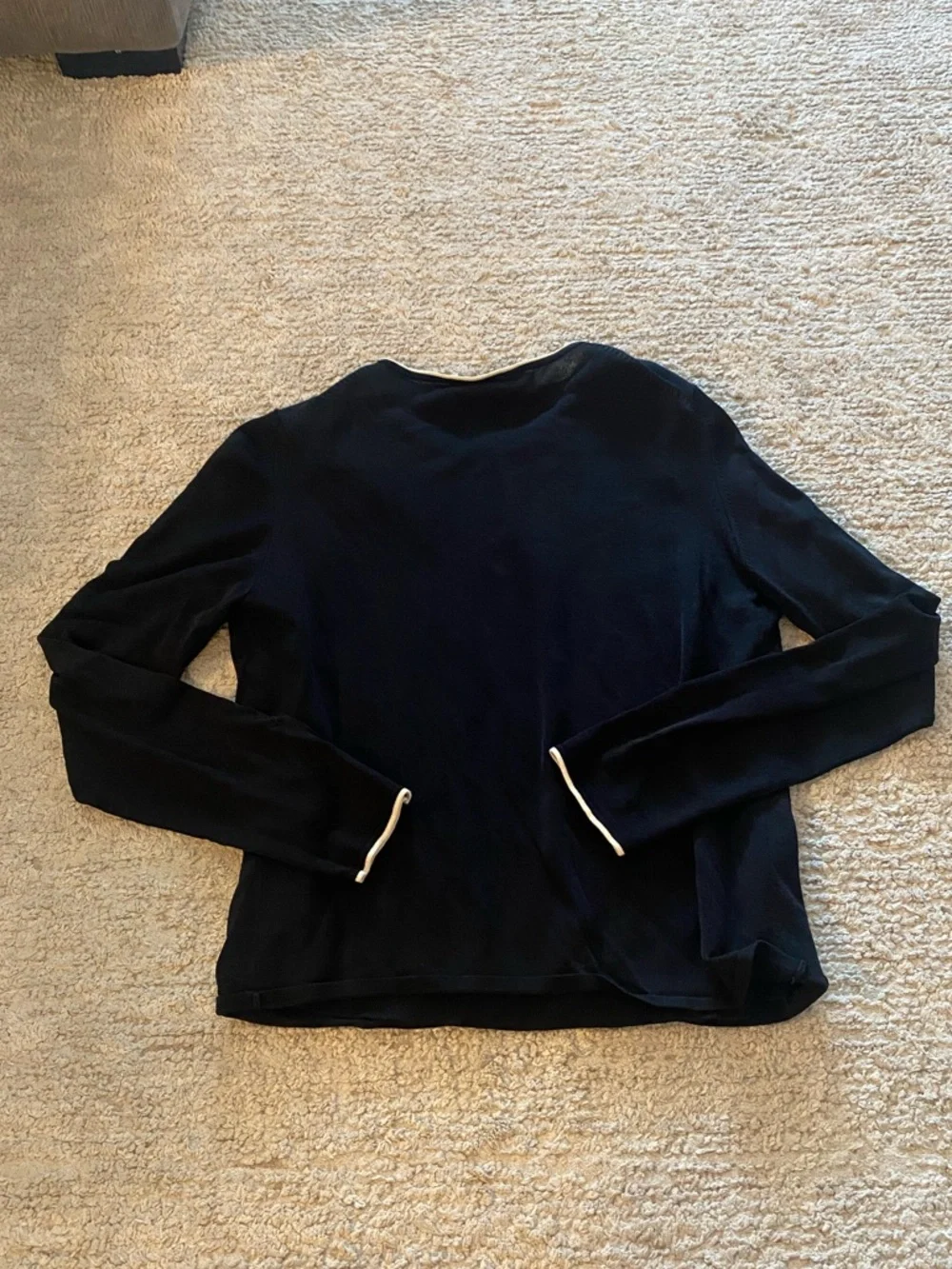 Anne Klein Black Two-Piece Knit Shell & Cardigan Set with Contrast Trim Size L